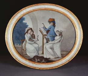 Pintura inversa en vidrio mostrando a mujeres músicas (período Qianlong, c.1790)